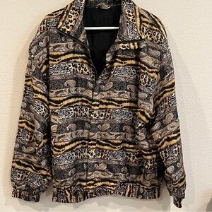 Fuda International vintage silk paisley animal print windbreaker jacket X-Large